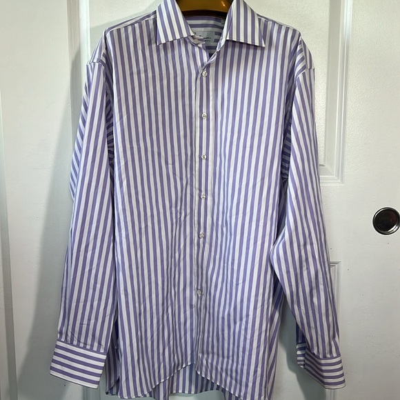 Vtg FRED HAYMAN lavender purple white stripe button down shirt size 42 dapper - Picture 3 of 7